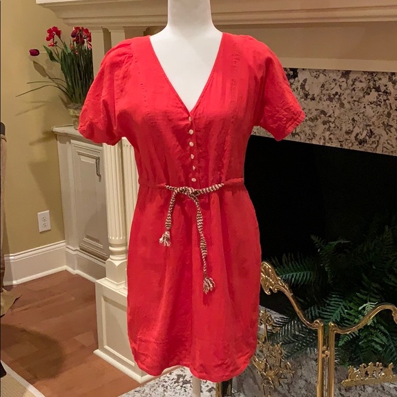 J. Crew Dresses & Skirts - J. Crew Orange Cotton Dress w/Buttons and Tie S